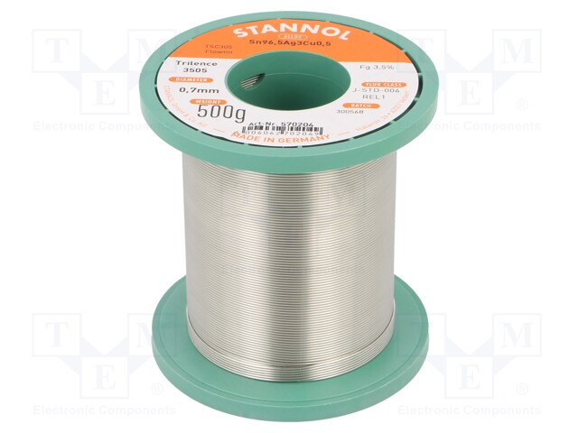 Soldering wire; Sn96,5Ag3,0Cu0,5; 0.7mm; 500g; lead free; 3.5%