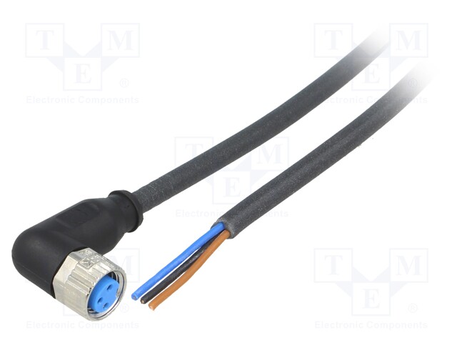 Connection lead; M8; PIN: 3; angled; 2m; plug; 60VAC; 4A; -40÷80°C