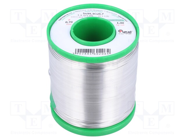 Soldering wire; Sn99,3Cu0,7; 0.7mm; 1000g; lead free; 240°C; 3%