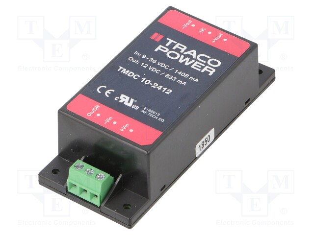 Converter: DC/DC; 10W; Uin: 9÷36V; Uout: 12VDC; Iout: 833mA; 65.8g