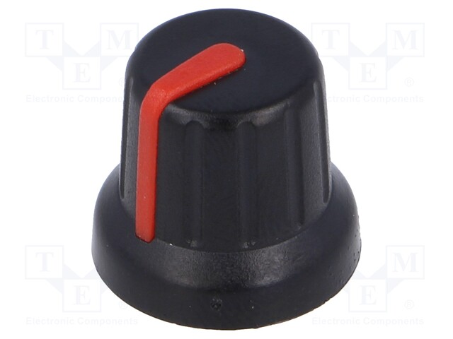 Knob; miniature,with pointer; Shaft d: 6.35mm; black; Pointer: red