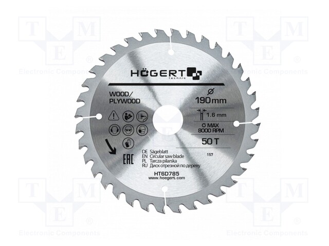 Circular saw; Ø: 190mm; Øhole: 30mm; W: 1.6mm; Teeth: 50