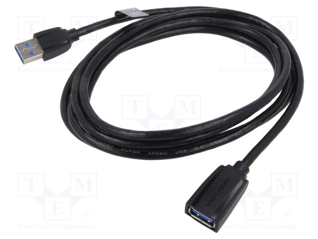 Cable; USB 3.0; USB A socket,USB A plug; nickel plated; 2m; black