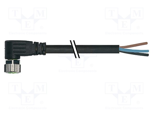 Connection lead; M8; PIN: 4; angled; 3m; plug; 30VAC; 4A; -20÷85°C