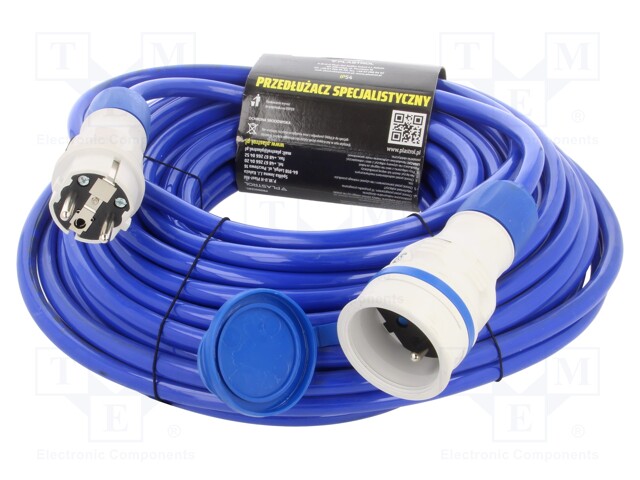 Extension lead; Sockets: 1; PUR; blue; 3x2,5mm2; 20m; 16A