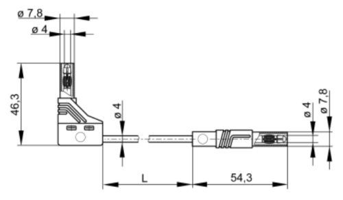 Test lead; 32A; banana plug 4mm,angular banana plug 4mm; Len: 2m