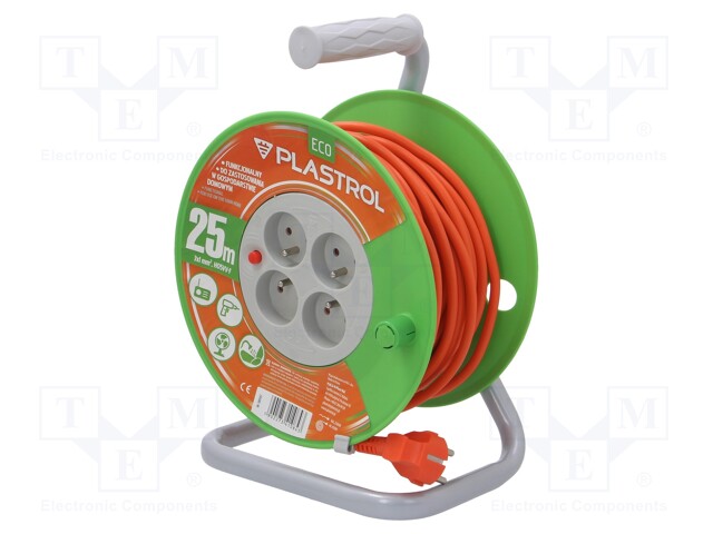 Extension lead; reel,with non-rotating sockets; Sockets: 4; PVC