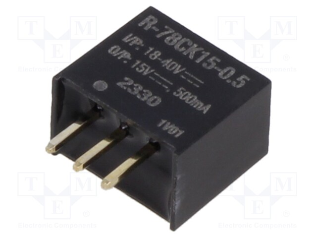 Converter: DC/DC; Uin: 18÷40V; Uout: 15VDC; Iout: 500mA; SIP3; 1.7g