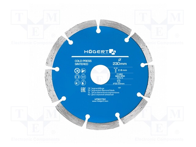 Cutting diamond wheel; Ø: 230mm; Øhole: 22.23mm; Disc thick: 2.6mm