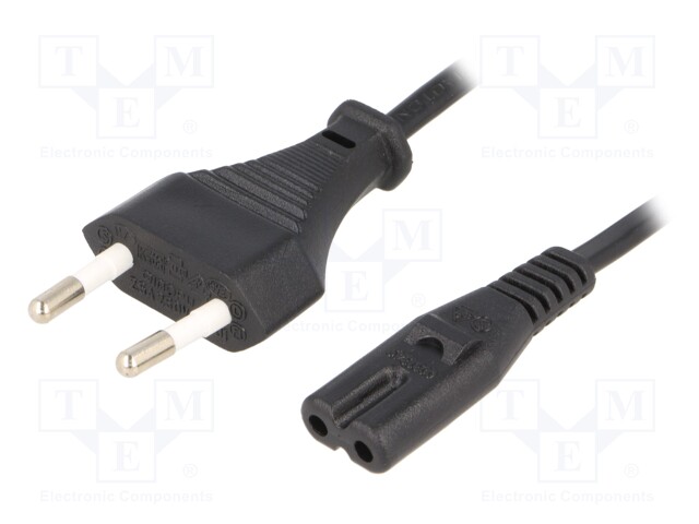 Cable; CEE 7/16 (C) plug,IEC C7 female; 3m; Sockets: 1; black; PVC