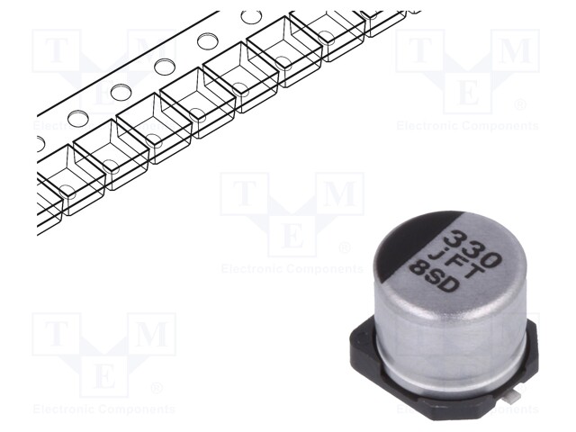 Capacitor: electrolytic; low impedance; 330uF; 6.3VDC; Case: D