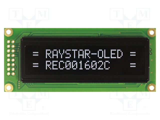 Display: OLED; alphanumeric; 16x2; Dim: 85x36x10mm; white; PIN: 16