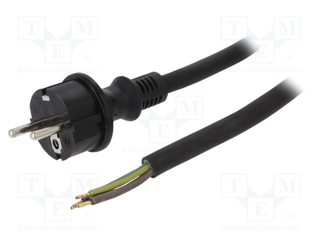 Cable; SCHUKO plug,CEE 7/7 (E/F) plug,wires; 5m; black; rubber