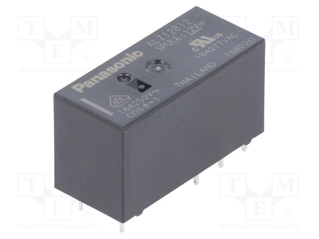 Relay: electromagnetic; SPDT; Ucoil: 12VDC; 16A/250VAC; max.250VAC