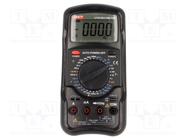 Digital multimeter; LCD (19999); VDC: 200m/2/20/200/1000V