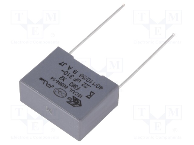 Capacitor: polypropylene; X2; 0.22uF; 15mm; ±10%; 18x13.5x7.5mm