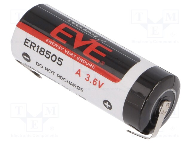 Battery: lithium; 3.6V; 18505; soldering lugs; Ø18.7x50.5mm