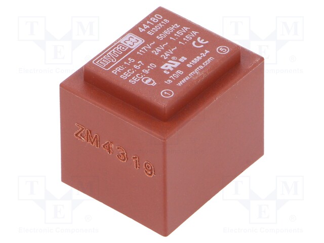 Transformer: encapsulated; 2.3VA; 117VAC; 24V; 24V; 48mA; 48mA