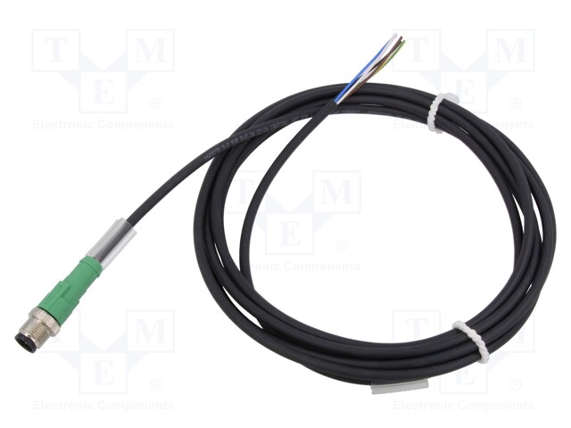 Connection lead; M12; PIN: 5; straight; 3m; plug; 60VAC; 4A; -25÷90°C