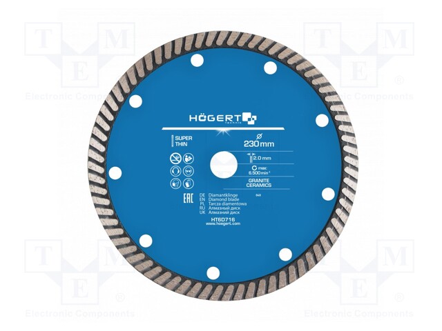 Cutting diamond wheel; Ø: 230mm; Øhole: 22.2mm; Disc thick: 2mm