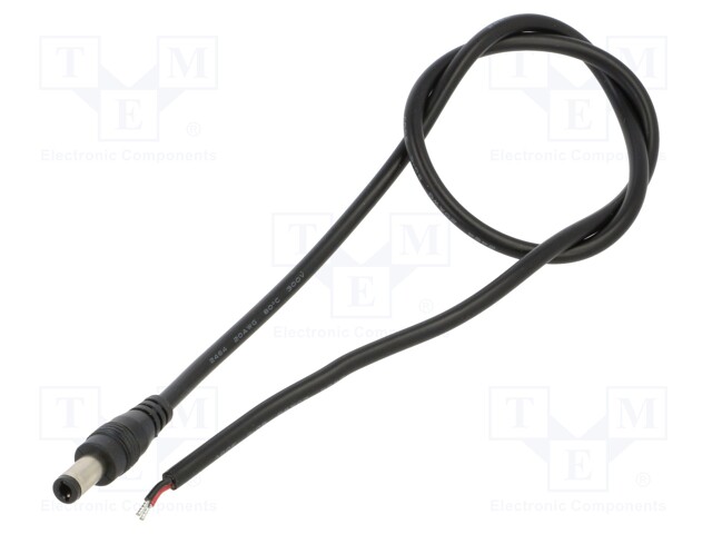 Cable; 2x0.5mm2; DC 5,5/2,5 plug; straight; black; 0.5m; -20÷80°C