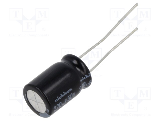 Capacitor: electrolytic; THT; 220uF; 50VDC; Ø10x16mm; Pitch: 5mm