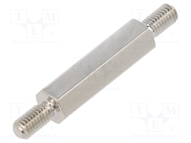 Screwed spacer sleeve; 18mm; Ext.thread: M3; hexagonal; brass