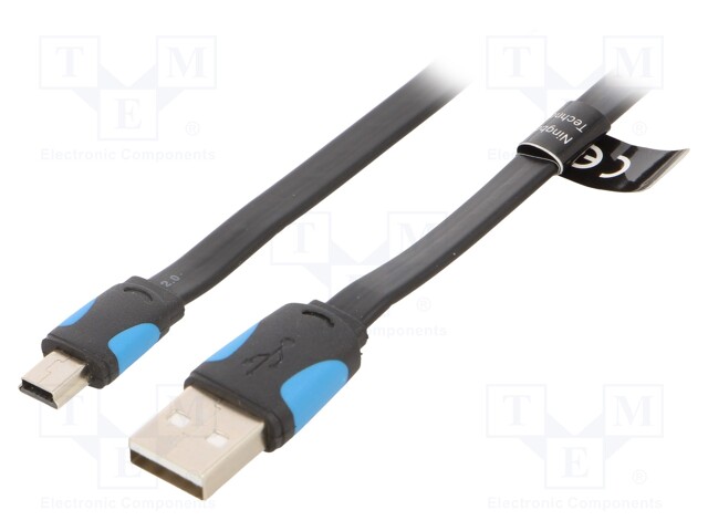 Cable; flat,USB 2.0; USB A plug,USB B mini plug; nickel plated