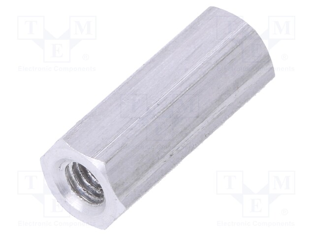 Screwed spacer sleeve; Int.thread: M4; 18mm; hexagonal; aluminium