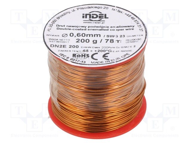 Coil wire; double coated enamelled; 0.6mm; 200g; -65÷200°C