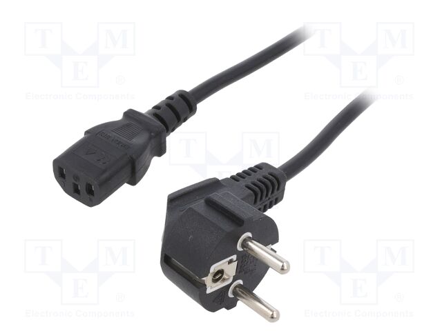 Cable; 3x0.75mm2; CEE 7/7 (E/F) plug angled,IEC C13 female; PVC