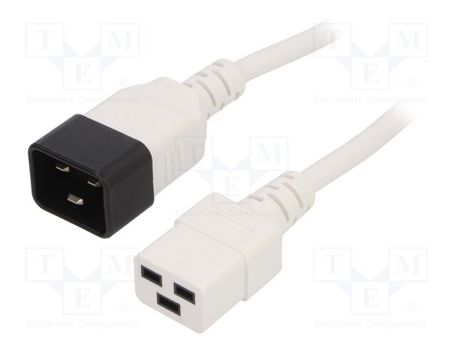 Cable; IEC C19 female,IEC C20 male; 3m; white; PVC; 3G1,5mm2; 16A