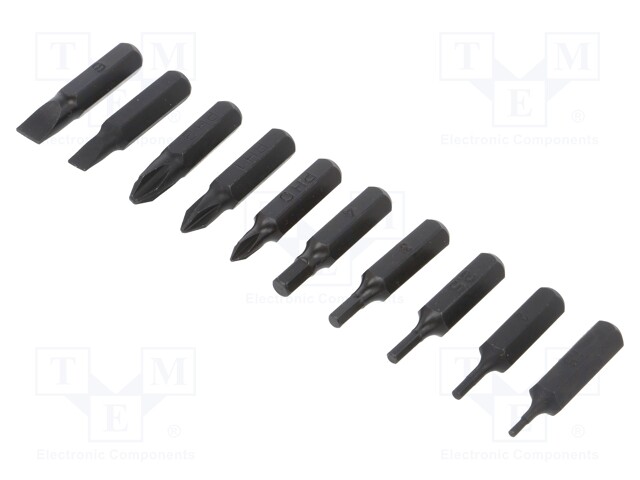 Screwdriver bits; Pcs: 11; 30mm; Bit: Phillips,Allen hex key,slot