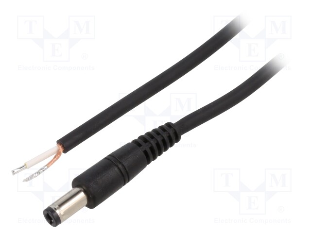 Cable; wires,DC 5,5/2,5 plug; straight; 0.75mm2; black; 0.5m