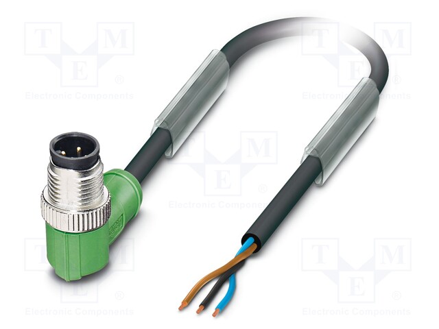 Connection lead; M12; PIN: 3; angled; 5m; plug; 250VAC; 4A; -25÷90°C