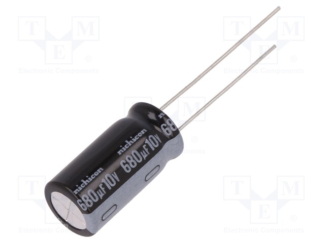 Capacitor: electrolytic; THT; 680uF; 10VDC; Ø10x20mm; Pitch: 5mm