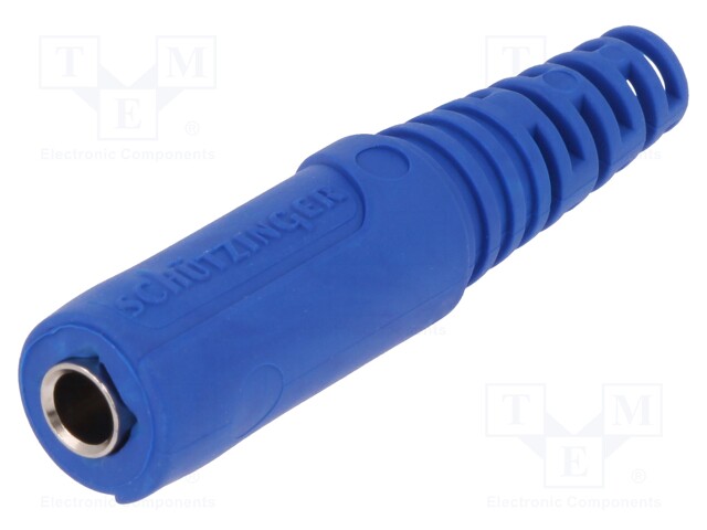 Socket; 4mm banana; 32A; 70VDC; blue; nickel plated; on cable