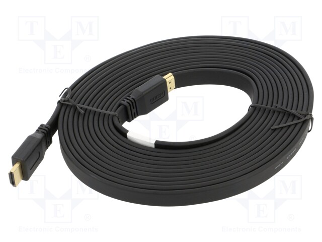 Cable; HDMI 2.0,flat; HDMI plug,both sides; PVC; 5m; black; 28AWG