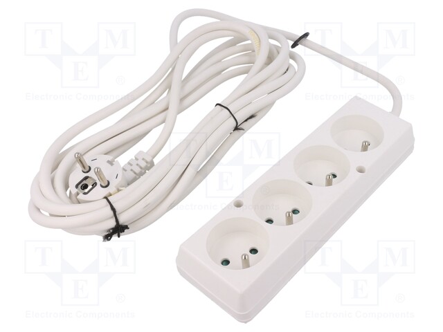 Extension lead; Sockets: 4; white; 3x1,5mm2; 5m; 16A