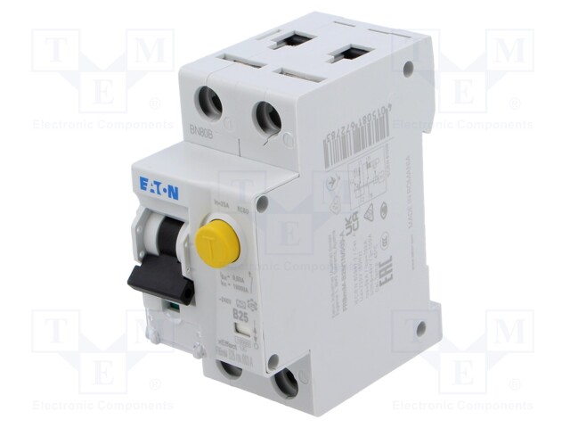 RCBO breaker; Inom: 25A; Ires: 30mA; Poles: 1+N; 240VAC; IP20; FRBmM