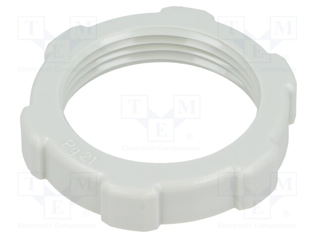 Nut; PG21; polystyrene; D: 7mm; Spanner: 36mm; light grey