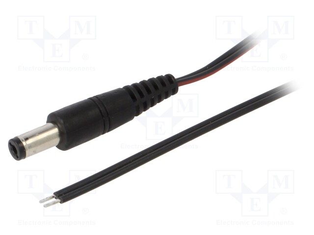 Cable; wires,DC 5,5/2,1 plug; straight; 0.35mm2; black; 1.5m