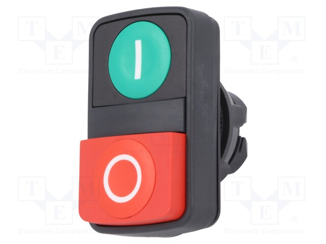 Switch: double; Stabl.pos: 1; 22mm; green/red; Illumin: none; IP66