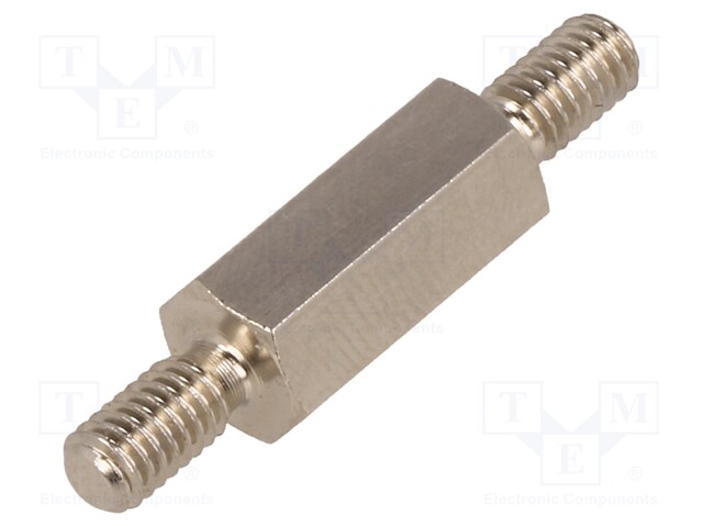 Screwed spacer sleeve; 15mm; Ext.thread: M4; hexagonal; brass