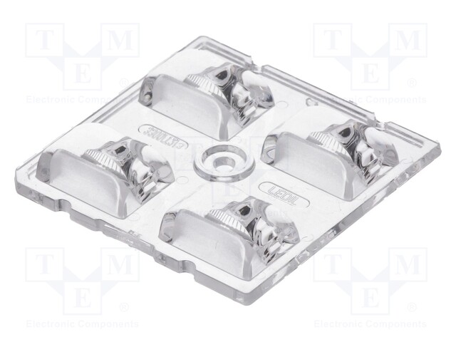 LED lens; square; transparent; H: 7.7mm; Outside dim: 50x50mm