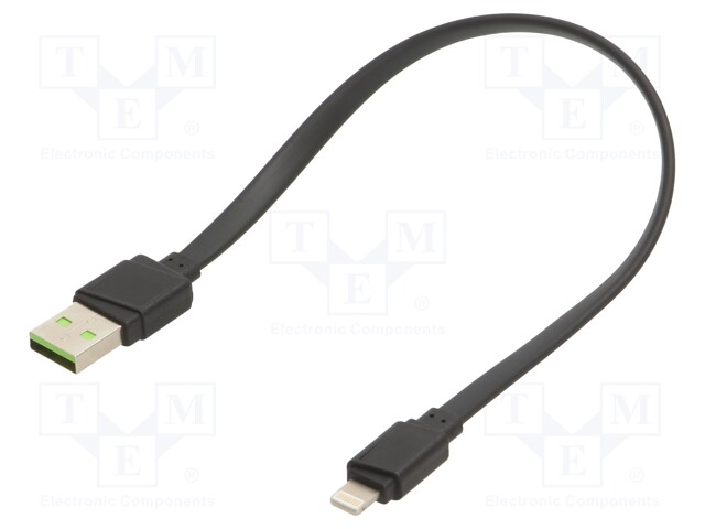 Cable; USB 2.0,flat; Apple Lightning plug,USB A plug; 0.25m