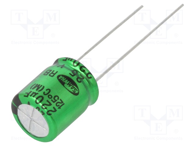 Capacitor: electrolytic; THT; 220uF; 25VDC; Ø10x12.5mm; ±20%; 2000h