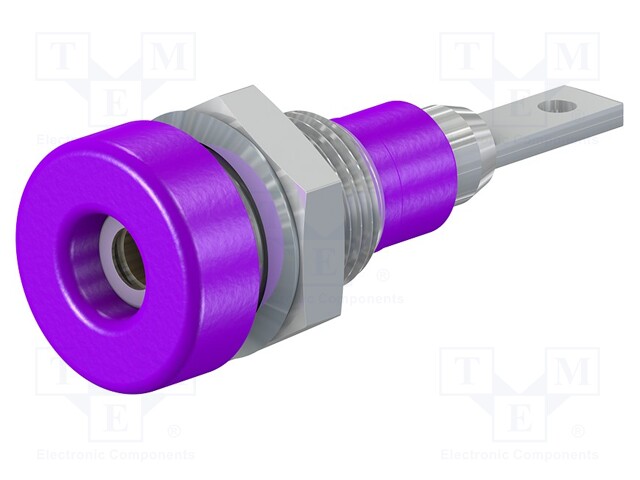 Socket; 2mm banana; 10A; 23mm; violet; soldered,on panel; 60VDC