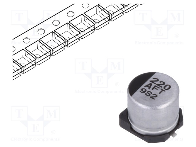 Capacitor: electrolytic; low impedance; 220uF; 10VDC; Case: D; FT