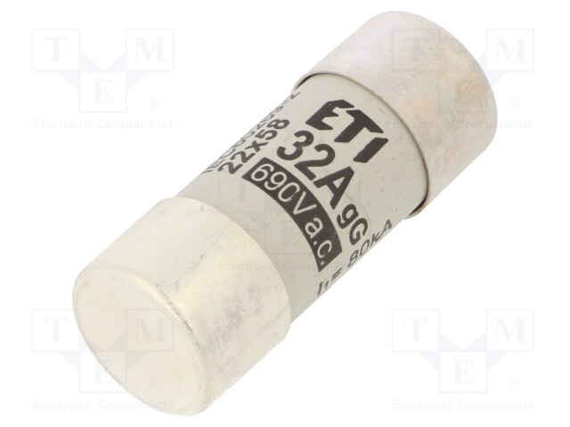 Fuse: fuse; gG; 32A; 690VAC; cylindrical,industrial; 22x58mm